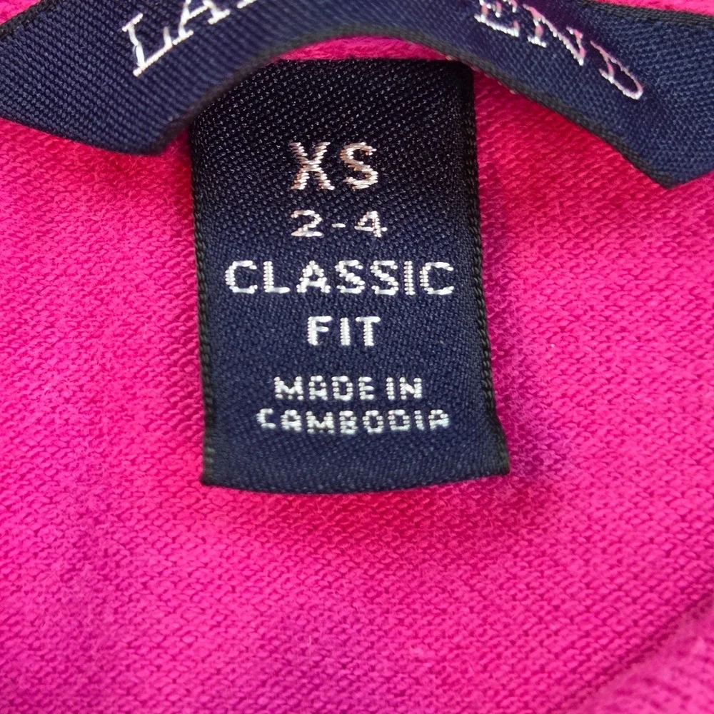 Lands End Polo Shirt Womens XS Bicycle Print Classic Fit Pique Knit Pink Magenta